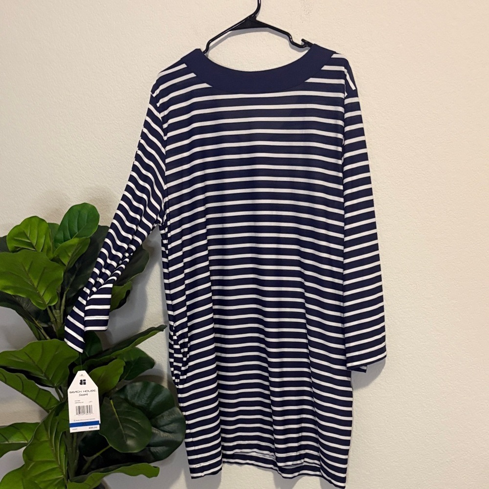 NWT Beach House Classic Navy and White Striped Coverup 50+ upf sun protection - Picture 6 of 6